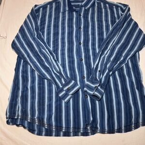 Tommy Bahama Men’s Long Sleeve Button 88% Silk 12% Wool Blue Stripe Size XL